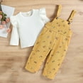 thumbnail image 6 of Odeerbi Toddler Girls Corduroy Outfits Knit Cotton 2025 Long Sleeve Top Corduroy Overalls Pants Set Yellow 3-4 Years, 6 of 7