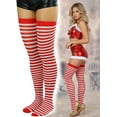 thumbnail image 2 of ToBeInStyle Womens Opaque Hoseiry Thin Striped Thigh High Stocking - Red w/ White Stripes - One Size, 2 of 7