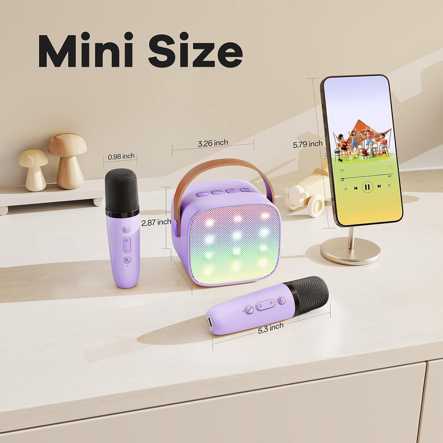 Mini Karaoke Machine with 2 Wireless Microphones,  Christmas Birthday Toy Gift （Purple)
