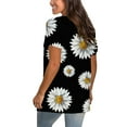 thumbnail image 4 of USSUMA Daisy Print T-Shirts for Women Trendy Bohemian Retro Basic Flowy Women's Shirts and Blouses Short Sleeve Women Tops Dressy Casual Summer V Neck Plus Tunics Beach, 4 of 6