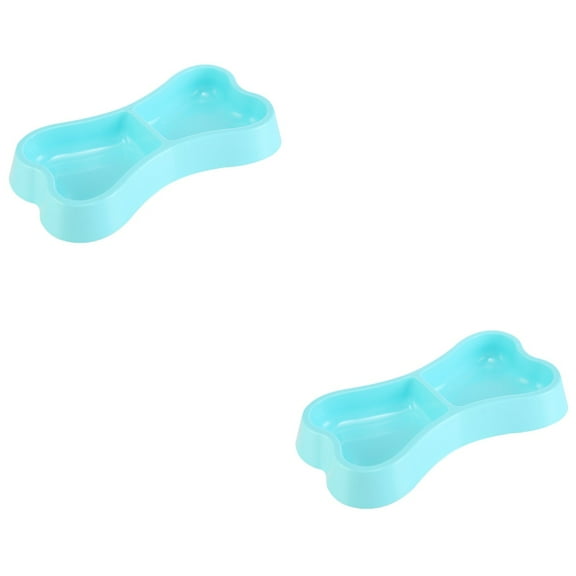 WORGEOUS 2pcs Portable Plastic Bone Shape Puppy Water Food Feeder Feeding Bowl for Cats Dogs Pet Accessories (Blue)