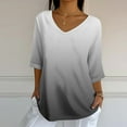 thumbnail image 2 of Sexlip 3/4 Length Sleeve Womens Tops Dressy Casual Blouses for Women Trendy V Neck Three Quarter T Shirts Fall Clothes Gray XXL, 2 of 5