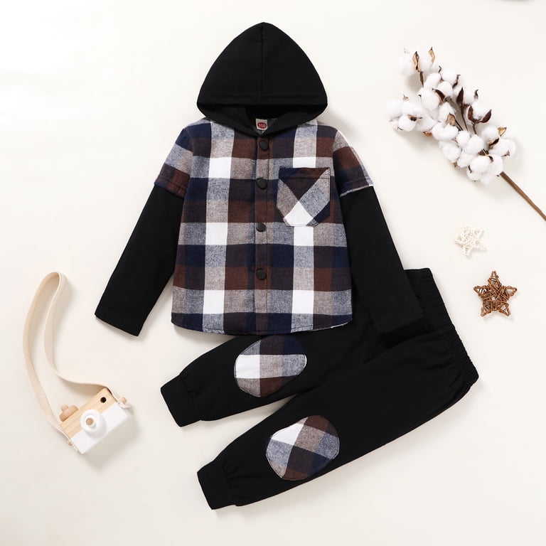 Younger Tree Toddler Boy Plaid Hoodie Shirt & Pants Set photo 4