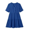 thumbnail image 5 of ClodeEU Women's V Neck Short Sleeve Tiered Swing Dress, Casual Loose Fit Summer Dress Blue,Women's Plus XXL, 5 of 6