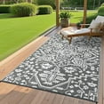 thumbnail image 2 of Outdoor Rug 9x12 Waterproof Reversible Plastic Straw Patio Rug, Stain-Resistant Vintage Medallion Carpet, Large Easy-Cleaning Indoor Outdoor RV Mat for Deck, Camping, Balcony, Grey White, 2 of 9