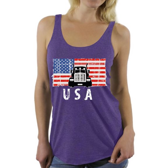 Awkward Styles Truck USA Women Racerback Tank Top USA Patriotic Gifts Vintage USA Women Shirt Independence Day Vintage USA Tank for Women Gifts for Women American Flag Women Top I'm American