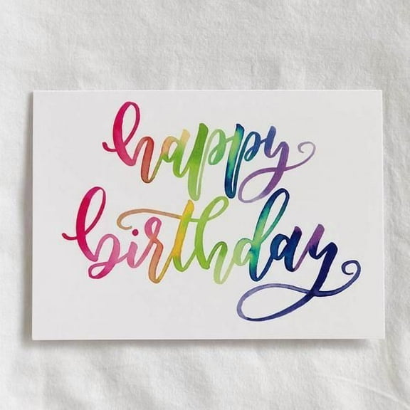 Happy Birthday Greeting Card - Colorful Calligraphy Design with Watercolor Aesthetic - Blank Inside for Personal Messages - Perfect for Any Birthday Celebration