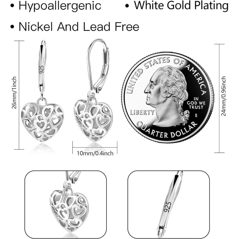 925 Sterling Silver Plated Filigree Hollow Drop Earrings - Hook Closure, Gift Bag Included