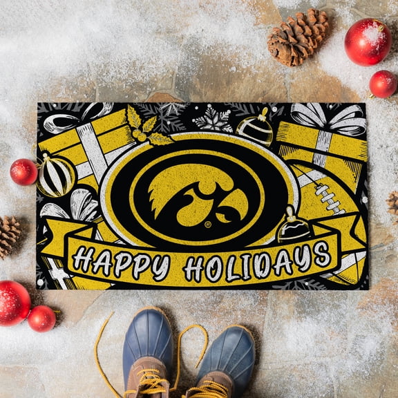 Iowa Hawkeyes 28" x 16" Happy Holidays Christmas Turf Door Mat