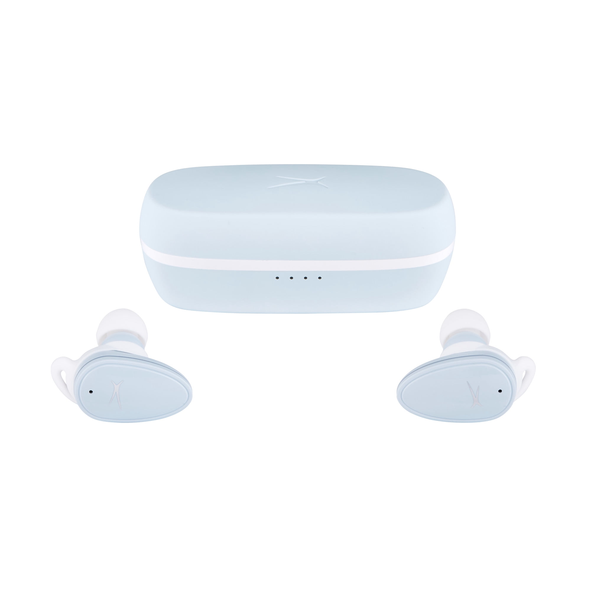 Altec Lansing NanoBuds Active Noise Cancelling Truly Wireless Earbuds, with Water Resistance, Stay-In-Place Helix Wings, Anti-Microbial Protection, 28 Hours of Total Playtime, Ice Blue