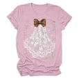 thumbnail image 4 of felwors Halloween women's shirt 2025 cute ghost cotton shirt autumn pumpkin T-shirt round neck pattern T-shirt casual short sleeved top Pink, XXXL, 4 of 6