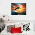 thumbnail image 5 of Acheng  Canvas Print Wall Art Dolphin Duo with Sunset Ocean Horizon Nature Wilderness Photography Modern Art Rustic Scenic Colorful Multicolor for Living Room, Bedroom, Office  16x12in, 5 of 6