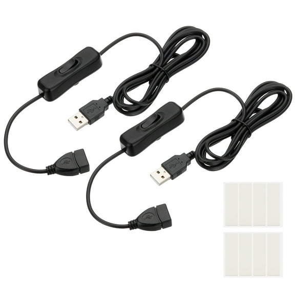 Uxcell 2M USB Cable with ON/Off Switch, 2 Pcs USB Male to Female Extension Cord for LED Desk Lamp, Black