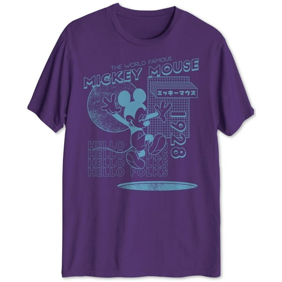 Jem Mens Mickey Mouse Graphic T-Shirt, Purple, X-Large
