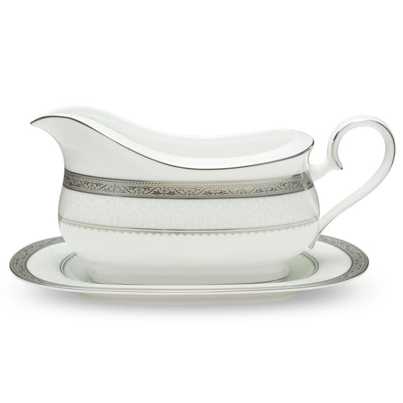 Noritake Odessa Platinum Gravy Boat with Tray