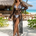 thumbnail image 6 of BLTIBY Womens Long Lace Cover Up Dress Sheer Gown See Through Kimono Robe Swimsuit Cover Ups with Drawstring Black S, 6 of 9