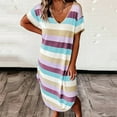 thumbnail image 2 of Maxi Dresses For Women 2024 Stripe Casual Short Sleeve V Neck Short Party Dress A-Line Flowy Maxi Dresses, 2 of 6
