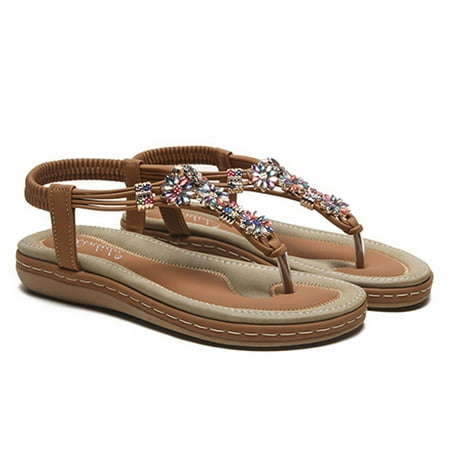 

Awdenio Women s Slide Sandals Deals Women s Shoes Low-heeled Slippers Casual Comfortable Soft Sole Wear-resistant Sandals Beach Crystal Flowers Bohemian Flip Flops Discount
