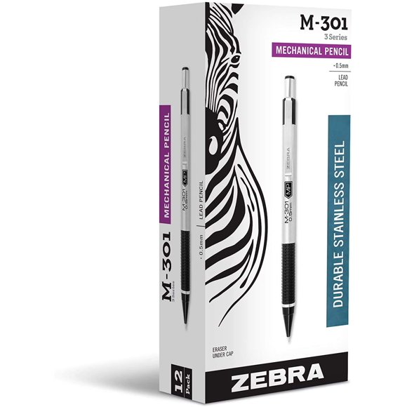 Lápiz mecánico Zebra Pen M-301 de acero inoxidable 0,5 mm, paquete de 12