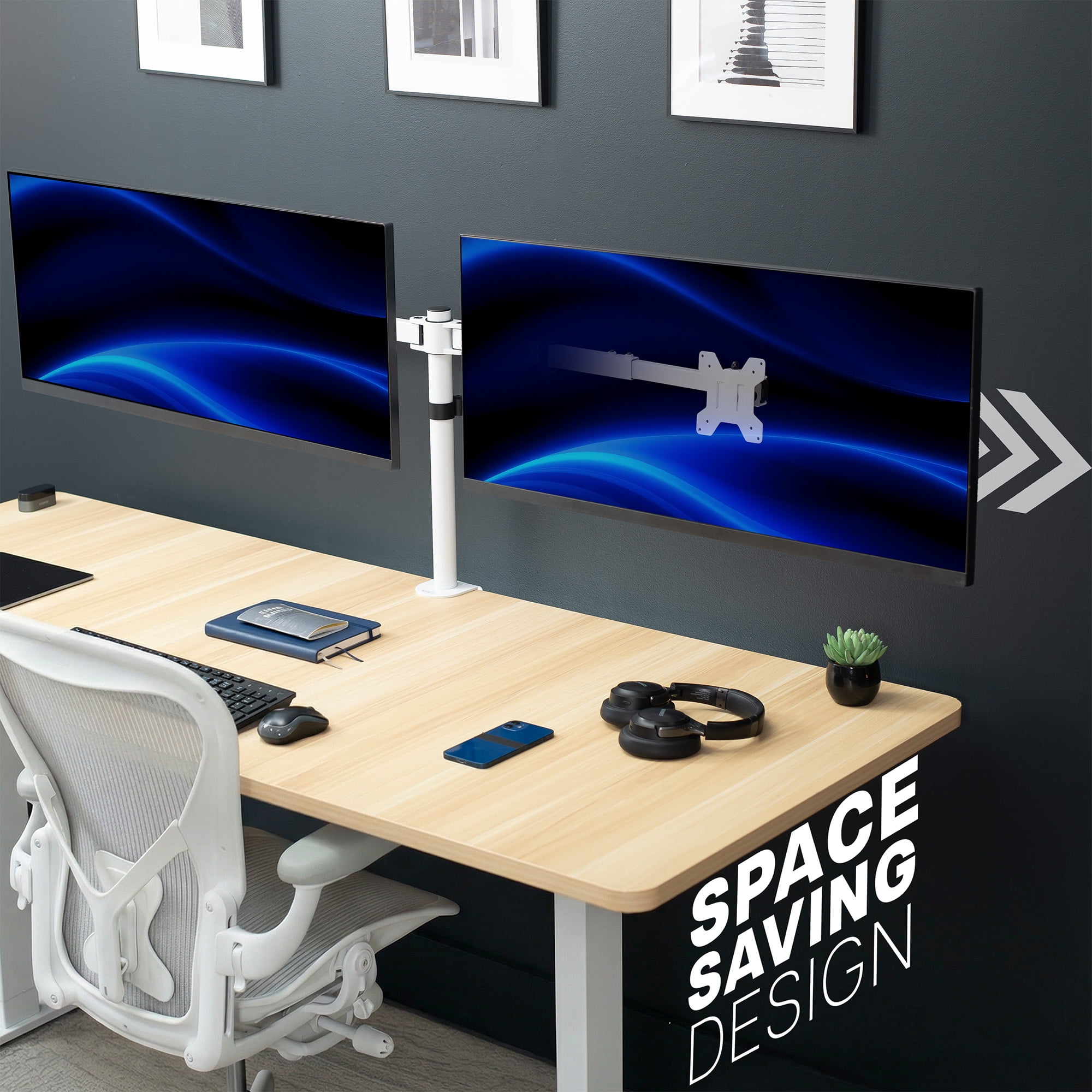 VIVO White Telescoping Dual Ultrawide 27" to 38" Monitor Heavy Duty Desk Mount