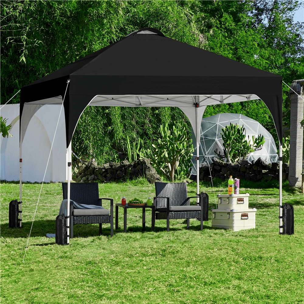 Alden Design Outdoor Canopy Tent with Stakes Ropes Sandbags Wheeled Bag for Patio, Black
