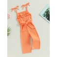 thumbnail image 3 of Kmbangi Kids Girls Jumpsuits Buttons Ruffles Sleeveless Solid Color Rib Knit Rompers Summer Casual Cami Playsuits with Belt, 3 of 8