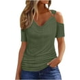 thumbnail image 2 of asjyhkr Womens off Shoulder Tops Summer Short Sleeve Breathable Lightweight Tees Solid Color Tshirts, 2 of 6