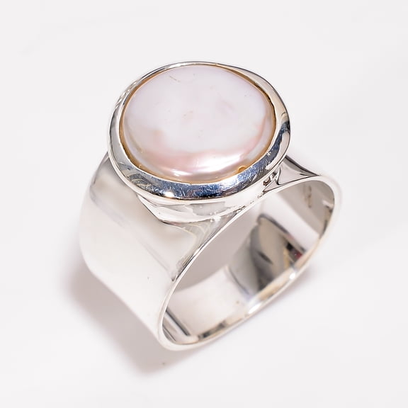 SATYAVIE JEWELLERY 925 Sterling Silve Ring for Wome, Natural Baroque Pearl Ring Size US 6.5, Silver Pearl Ring for Gift