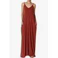 thumbnail image 3 of TheMogan Women's Casual V-Neck Draped Jersey Cami Long Maxi Dress W Pocket Summer Beach Dark Rust L, 3 of 6