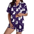 thumbnail image 2 of Miorin Under $11 Women's Halloween Pajama Set with Cute Ghost Print Short Sleeve Button Down 2-Piece Sleepwear Soft Pjs Lounge Sets Casual Loungewear for Halloween Cos-tumes, 2XL, 2 of 7