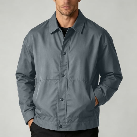 Frnrwgo Mens Jacket Loose Fit Button Front Patch Pocket Lapel Casual Spring Fall Outerwear