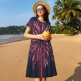 thumbnail image 4 of Vsdgher Feux d'Artifice3 pour Femmes Été 2025 Robes Midi Décontractées Légères Manches Courtes Col Rond Robe de Plage, 4 of 6