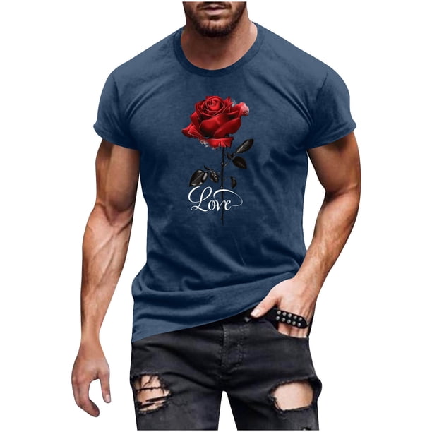 Hombres Pantalones Cortos de Manga Corta Impresa Casual Cuello Redondo Superior, Camisa de Moda para el Verano Y la Primavera