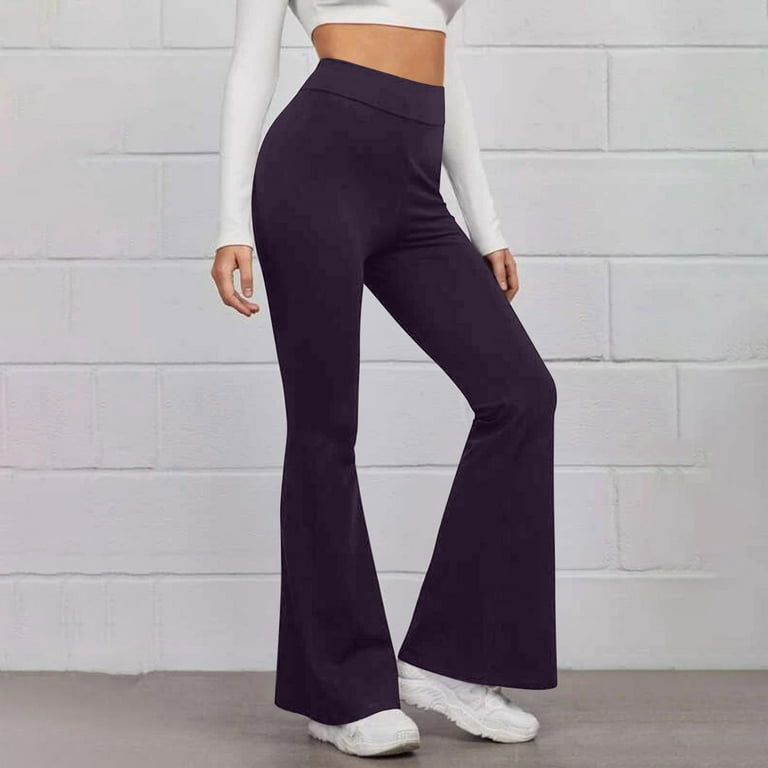 KIHOUT Pants For Women Deals Casual Slim High Elastic Waist Solid Color  Sports Yoga Flare Pants 