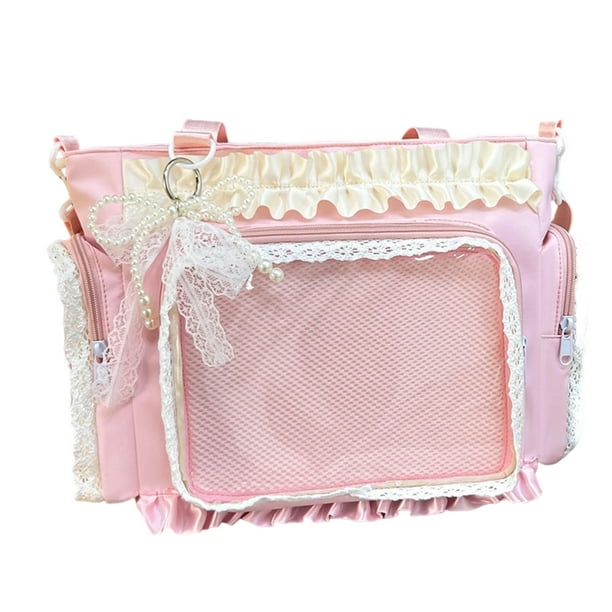 Guardurnaity Bolso de hombro de nailon con volantes de encaje, estilo moderno y elegante, con correa ajustable. Bolsas de mensajero y de hombro rosa