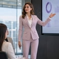 thumbnail image 4 of AZoiNM Women's 2 Piece Satin Blazer Suit Set, One-Button Lapel Blazer Jacket & Straight Leg Pants, Slim Fit Formal Business Outfits for Work Office Interview, 4 of 11