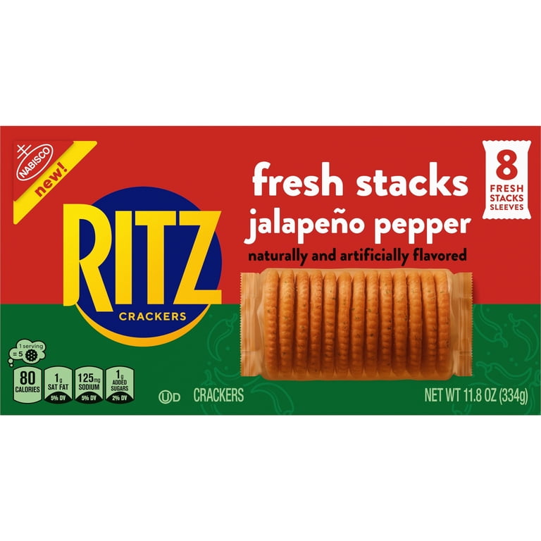 RITZ Fresh Stacks Jalapeno Pepper Crackers, Travel Snacks, 11.8 oz