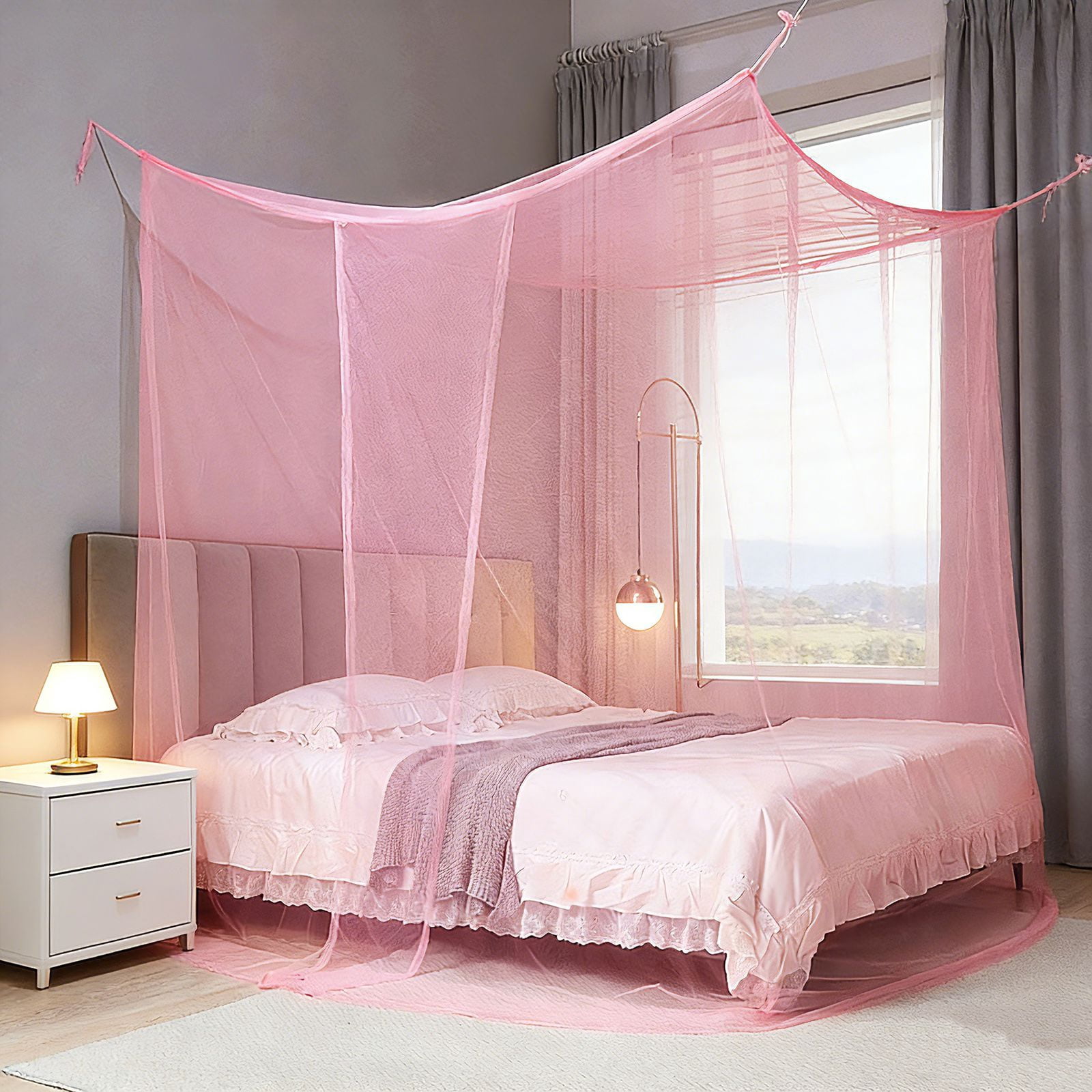 4 Corners Mosquito Net for Mosquiteros para Camas Bed Canopies Netting Bed Drapes Rectangular Mosquito Mesh for Camping Home Outdoor Travel