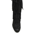 thumbnail image 3 of YDN Women Round Toe Tassels Mid Calf Boots Flats Pull On Fringed Low Heels Winter Fall Party Festival Shoes Size 16 Black, 3 of 4