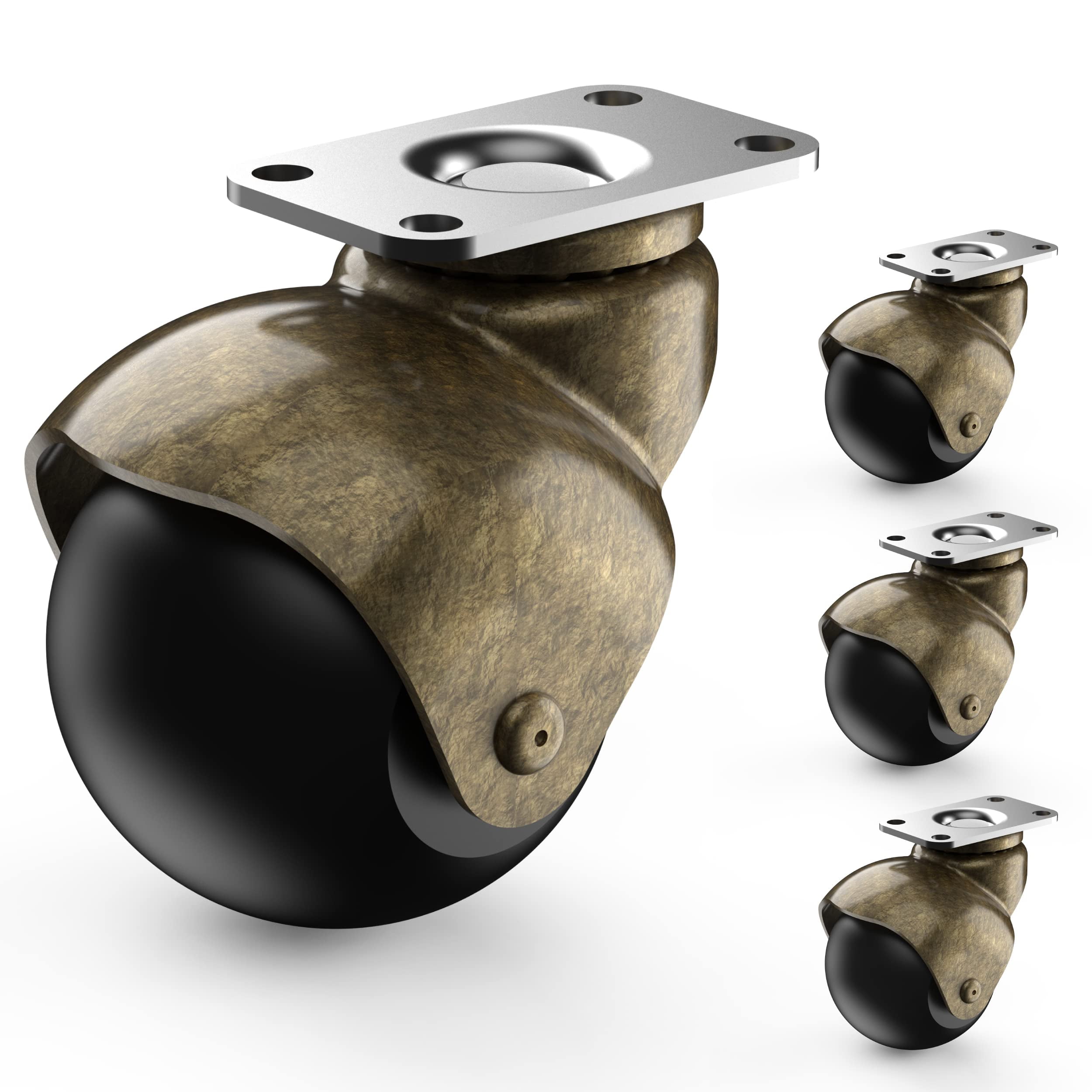 Ball casters 2 inch Without Brake, Antique Brass Casters, Vintage