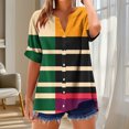 thumbnail image 2 of Zwiiyzr Women's T-Shirt V-Neck Short Sleeve Stripe Summer Button Loose Blouse E-Orange (L), 2 of 5