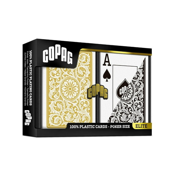 Copag Elite Plastic Playing Cards For Adults - Poker Size, Jumbo Index, Black & Gold, Double Deck Set | Playing Cards Are Highly Durable & Long-Lasting | Gift For Family & Friends, Playing Cards