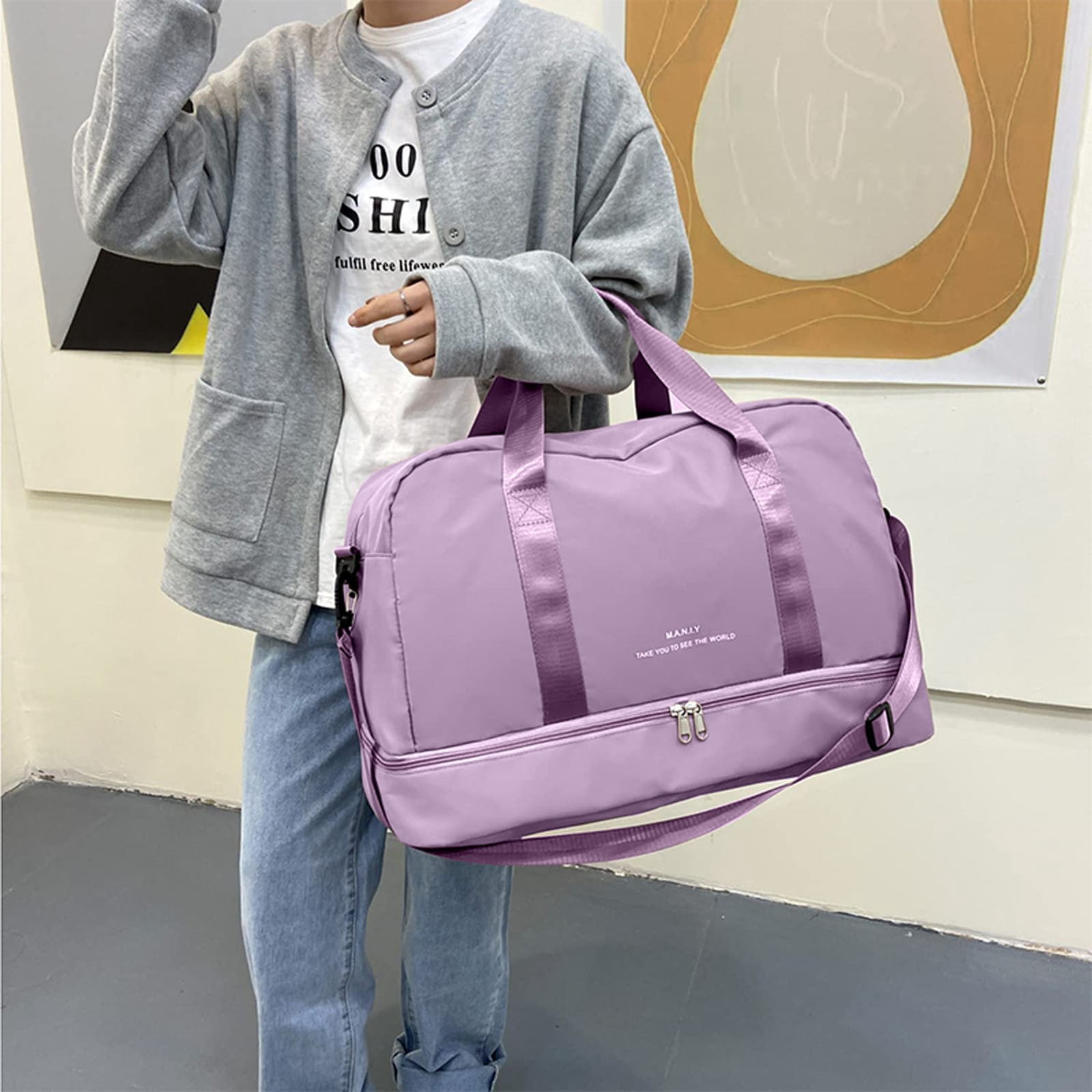 Jierger Large Capacity Gym Bag for Women Sports Travel Duffel Bag with Shoe Compartment Light Overnight Bag for Lady Travel Gym Yoga