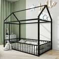 thumbnail image 3 of Harper & Bright Designs Metal Twin Size Floor Bed, House Bed Frame Montessori Beds with Fence Rails, Playhouse Beds for Girls Boys, Black, 3 of 9