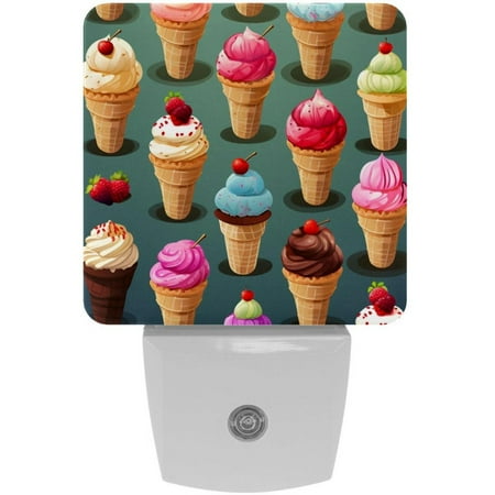 

Ice Cream LED Square Night Light - Small and Bright Square-shaped LED Night Light for Bedroom Bathroom and Hallway - Compact Plug-in Nightlight with Auto on/Off Sensor