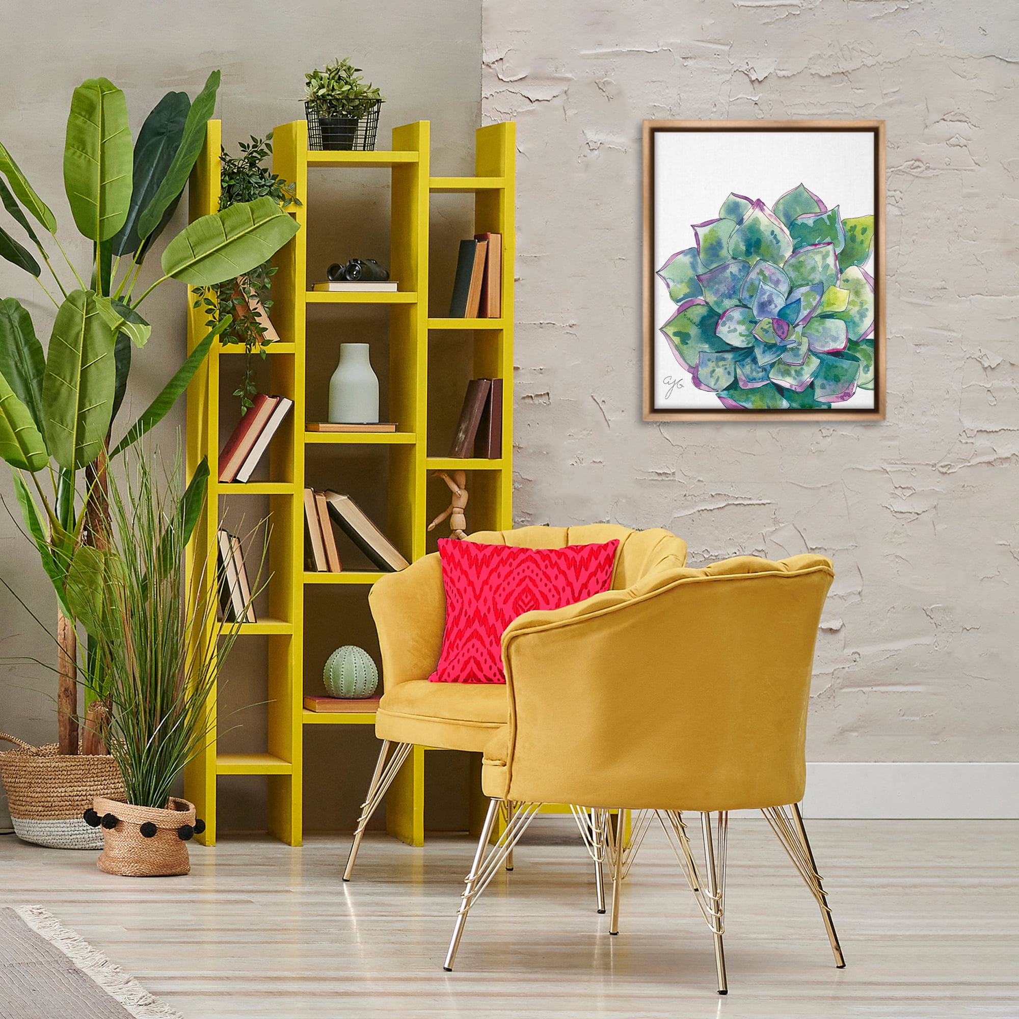 Stupell Industries Abstract Succulent Watercolor Botanical & Floral Painting Brown Floater Framed Art Print Wall Art, 17 x 21