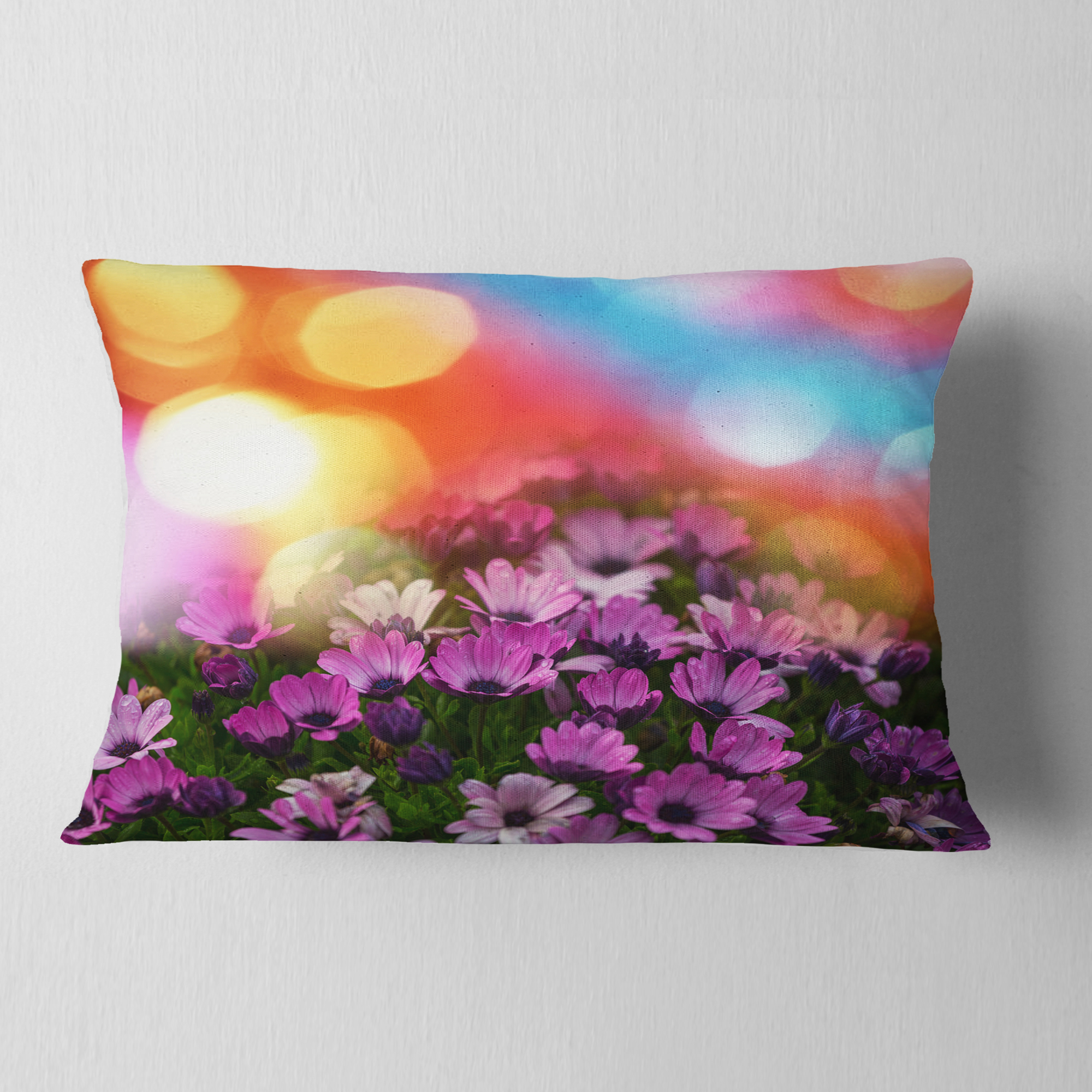 Designart Purple Flowers on Colorful Background - Flower Throw Pillow - 12x20