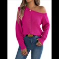 thumbnail image 3 of Tops de Crochet para Mujer, Suéteres con Hombros Descubiertos, Ropa de Playa de Punto Calado de Larga de Verano Rosa Roja M, 3 of 10