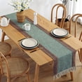 thumbnail image 1 of 15 x 70inch Table Runner-Rustic Cotton Linen Table Runners with Boho Fringe for Kitchen Dinning Coffee Washable Double Layer Table Farmhouse Runner-Light Blue, 1 of 6