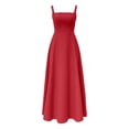 thumbnail image 5 of XAOFW Summer Elegant Dress For Women Square Collar Sleeveless Strap Dress With Waist Tie Holiday Party Trendy Sundresses, 5 of 6